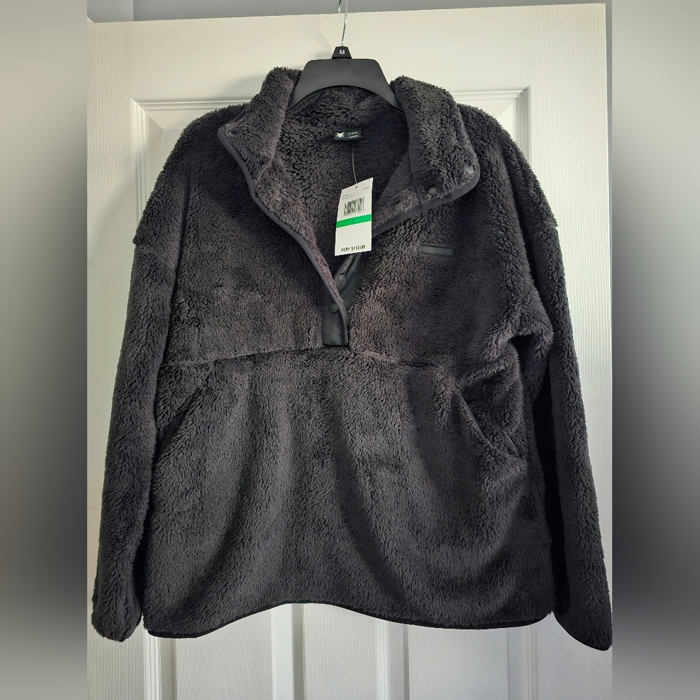 Spyder Cozy Faux Fur Pullover Jacket-Black-Size Large-NWT - Picture 4 of 11